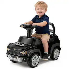 FIRST RIDE ON - Licensed Ford Bronco Raptor Toddler Push Car, Toddler Foot-to-Floor Ride on Car w/Horn, Music & Hidden Storage - Black