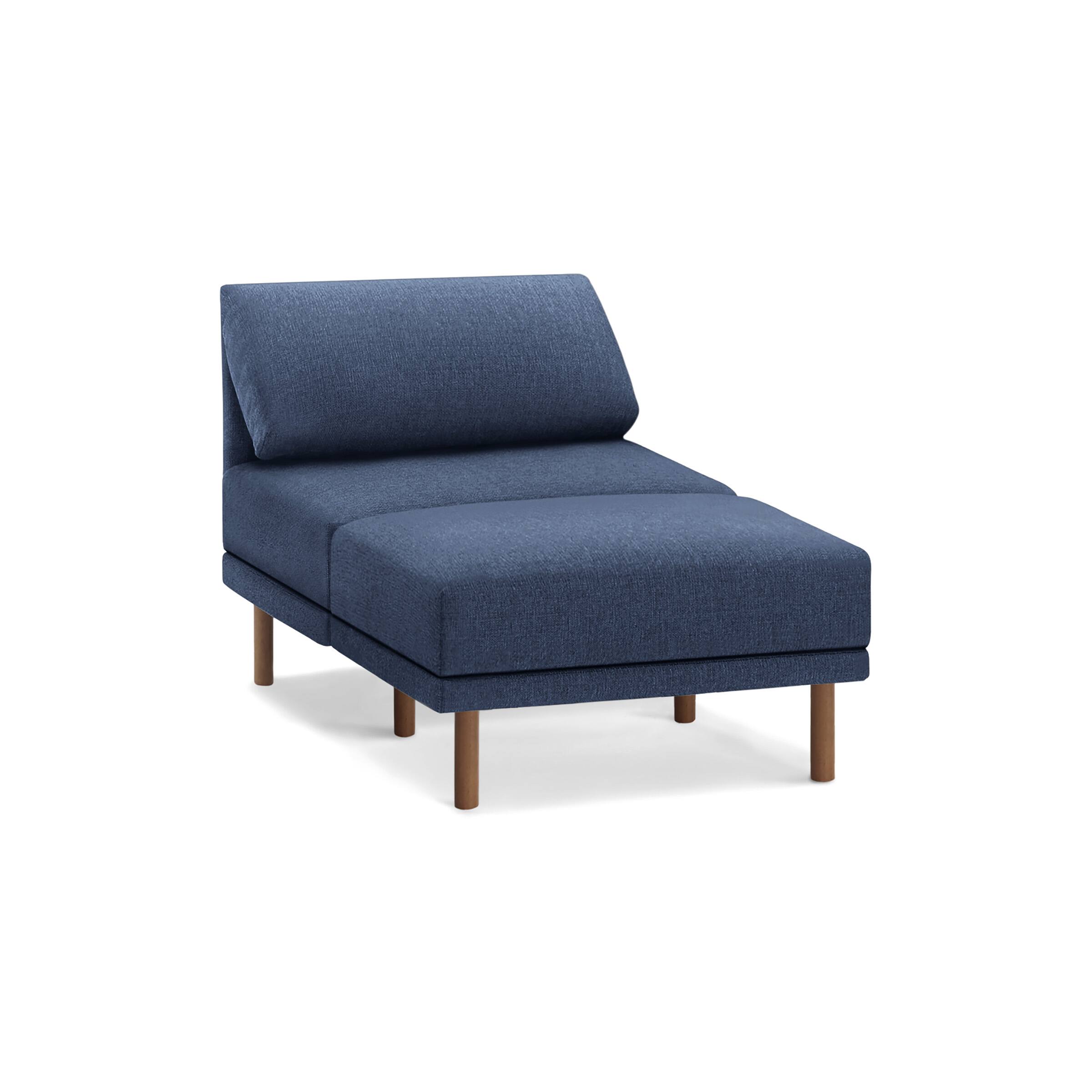 Front Zoom. Burrow - Contemporary Range Armchair with Attachable Ottoman - Navy Blue.