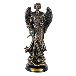 Pacific Trading - St Jehudiel Carrying Crown of Salvation Figurine 8 Inch Tall Wooden Base with Brass Name Plate - Bronze