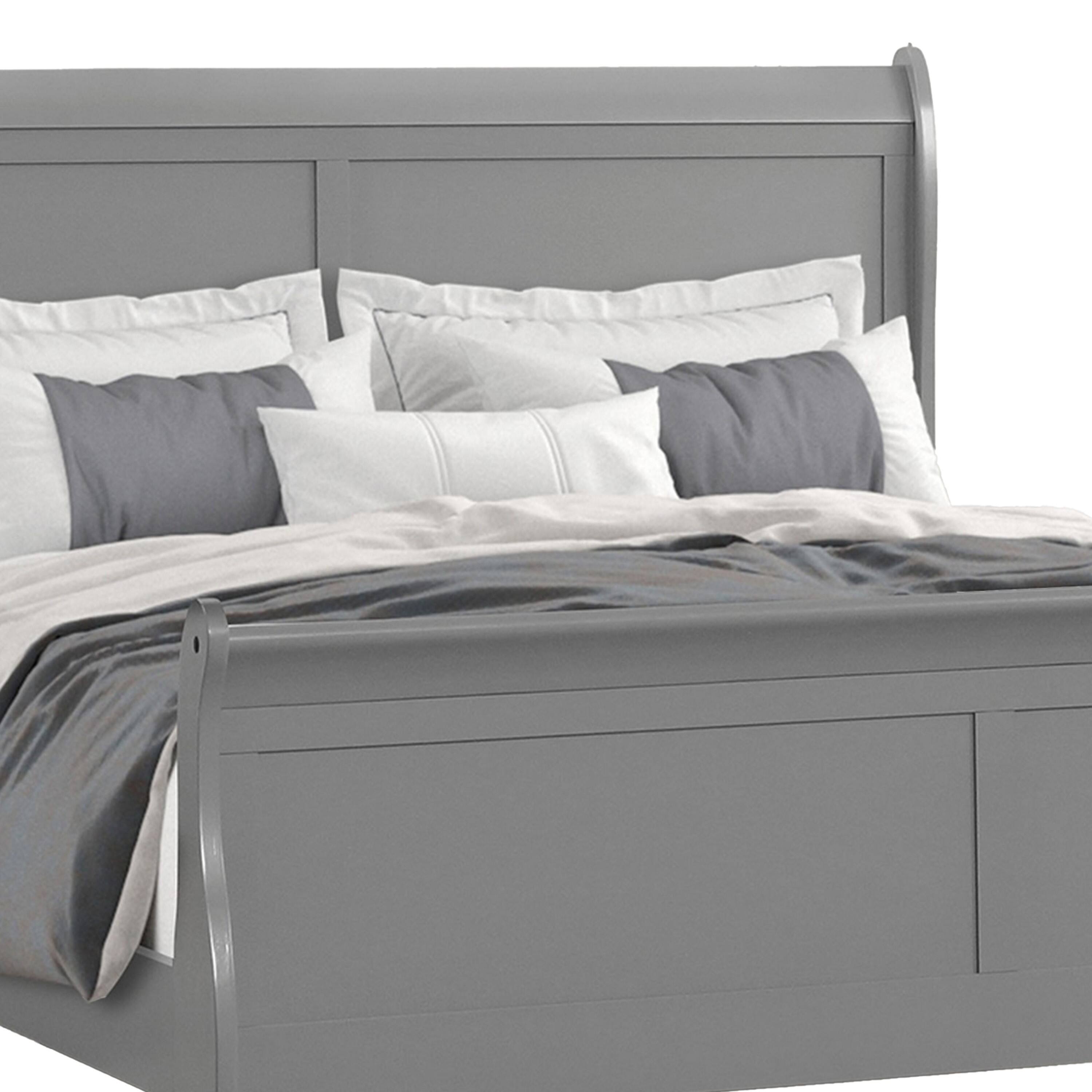 Alt View 2. Manhattan Lane - Ryla Queen Size Bed, Sleigh Panel Headboard, Classic Light Gray Solid Wood - Gray.