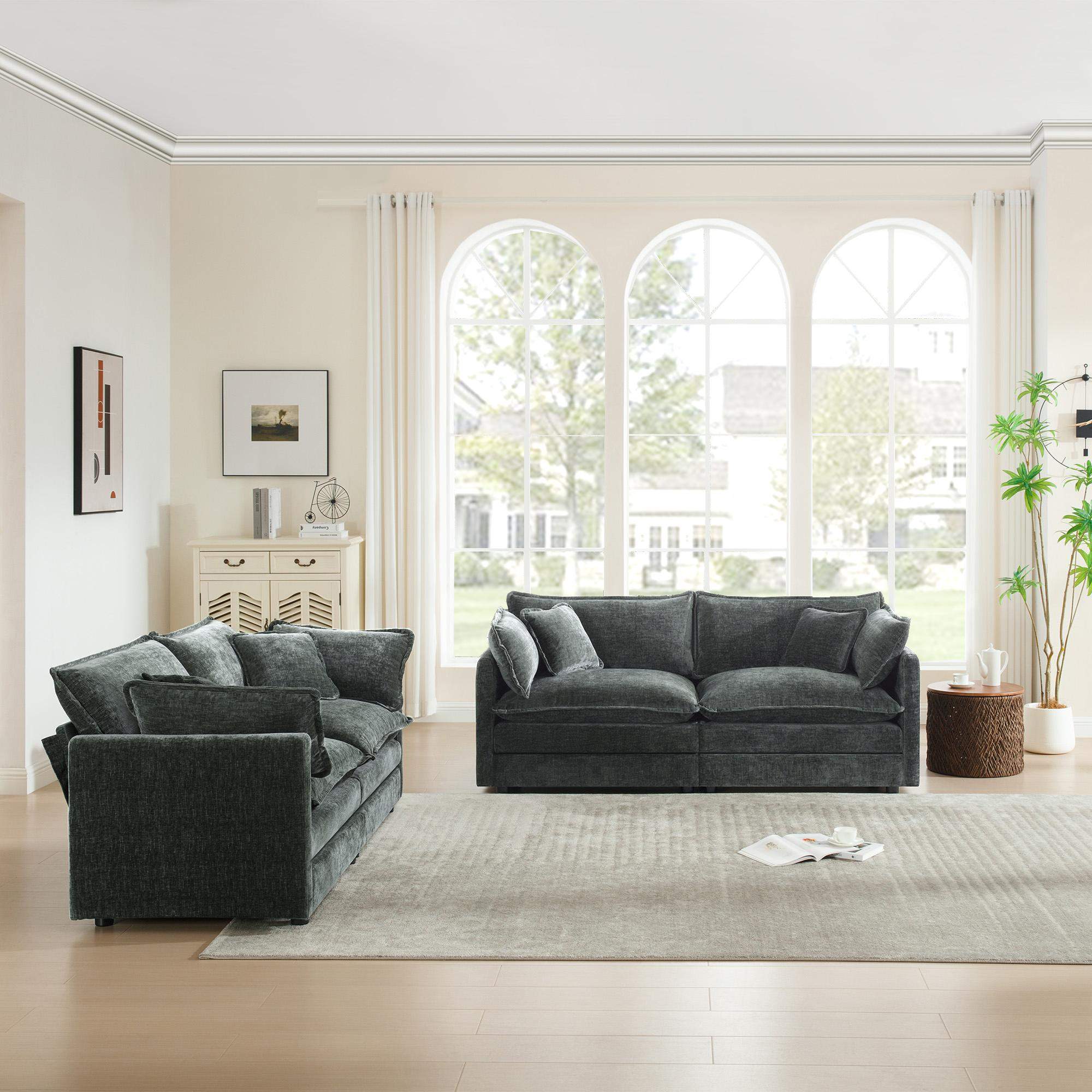 Back. LOVMOR - 2 Piece Living Room Set 2 Pieces Upholstered Loveseat and Couch for Home Office Lounge Sofa Set of 2 2Piece 22 Seat - Gray.