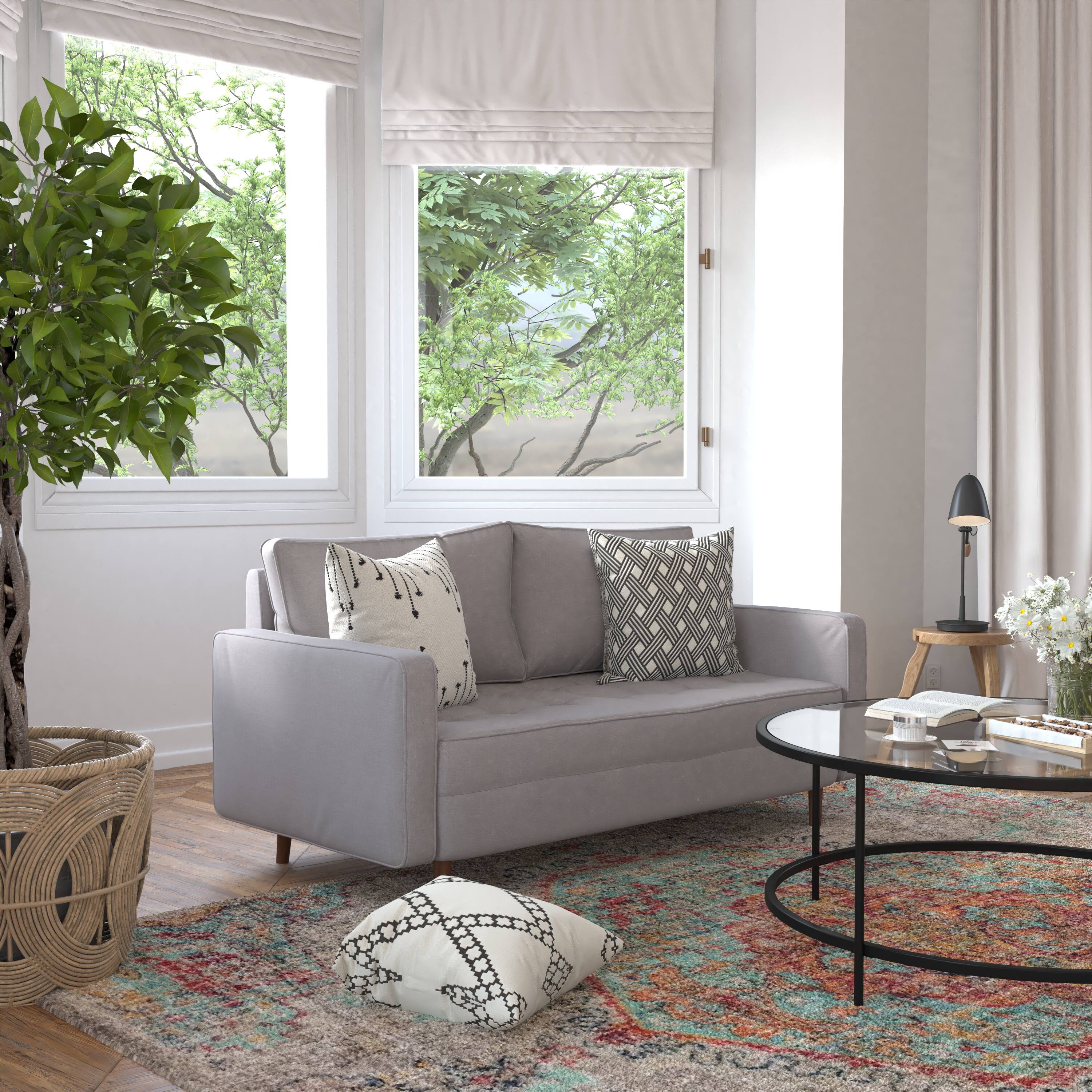 Alt View 3. Emma + Oliver - Holden Upholstered Mid-Century Modern Pocket Spring Loveseat with Wooden Legs and Removable Back Cushions - Slate Gray.