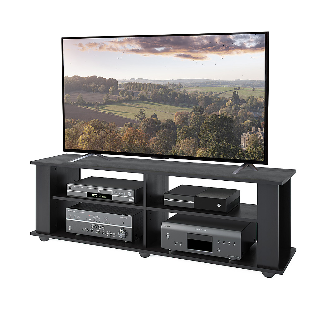 Left View: CorLiving - Fillmore Black Wooden TV Stand, for TVs up to 75" - Ravenwood Black
