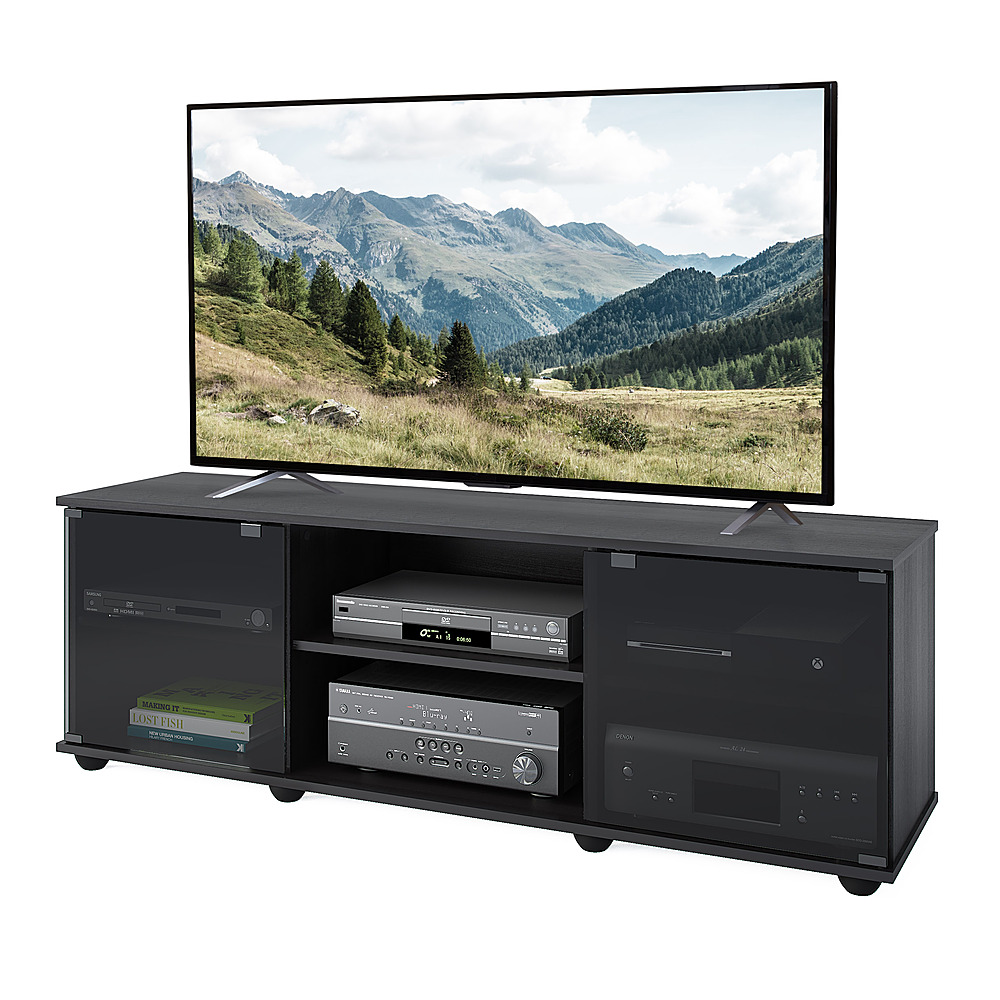 Left View: CorLiving - Fernbrook TV Stand, for TVs up to 75" - Black Faux Wood Grain