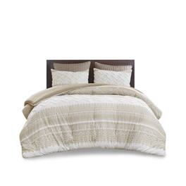 Gracie Mills - Robbins 3-Piece Cotton Comforter Set with Chenille Tufting - Taupe