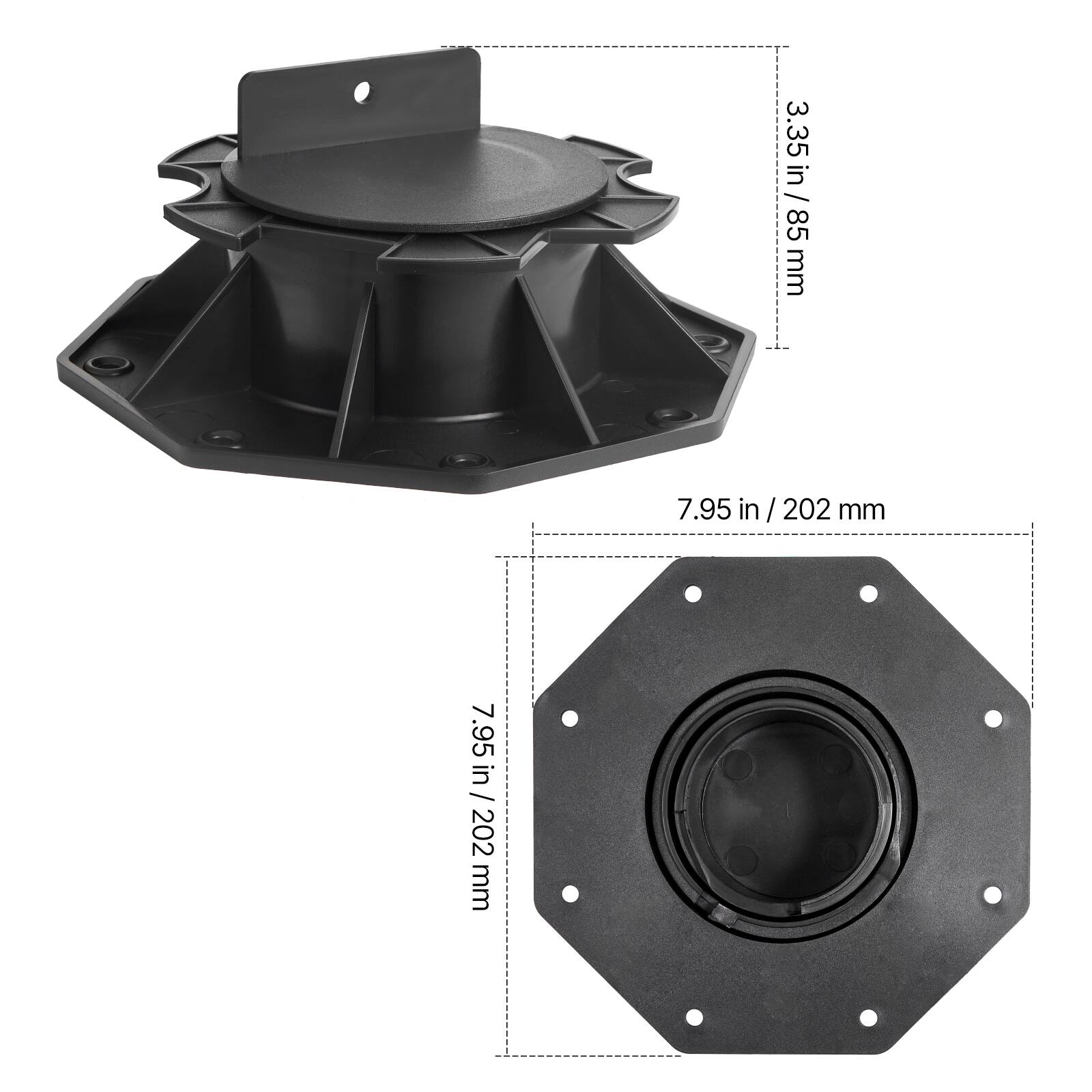 3.35in in / 85 mm, 7.95 in / 202 mm, 7.95 in / 202 mm