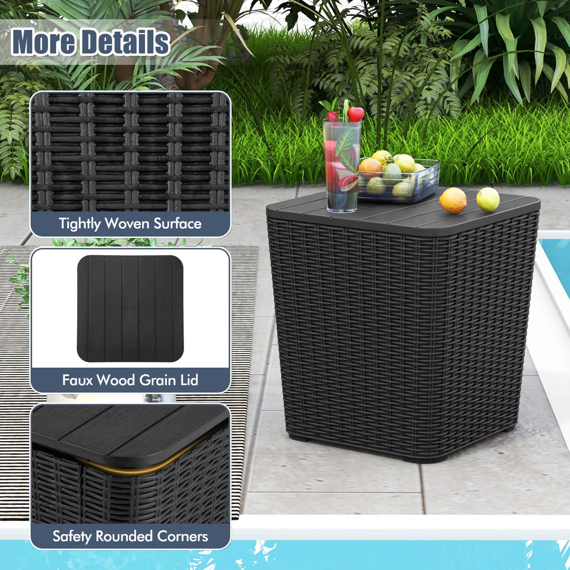 More Details

- Tightly Woven Surface
- Faux Wood Grain Lid
- Safety Rounded Corners