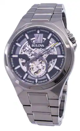 Bulova - Classic 98A179 Automatic 21 Jewels Men's Watch Stainless Steel Skeleton Dial 100M - Gunmetal