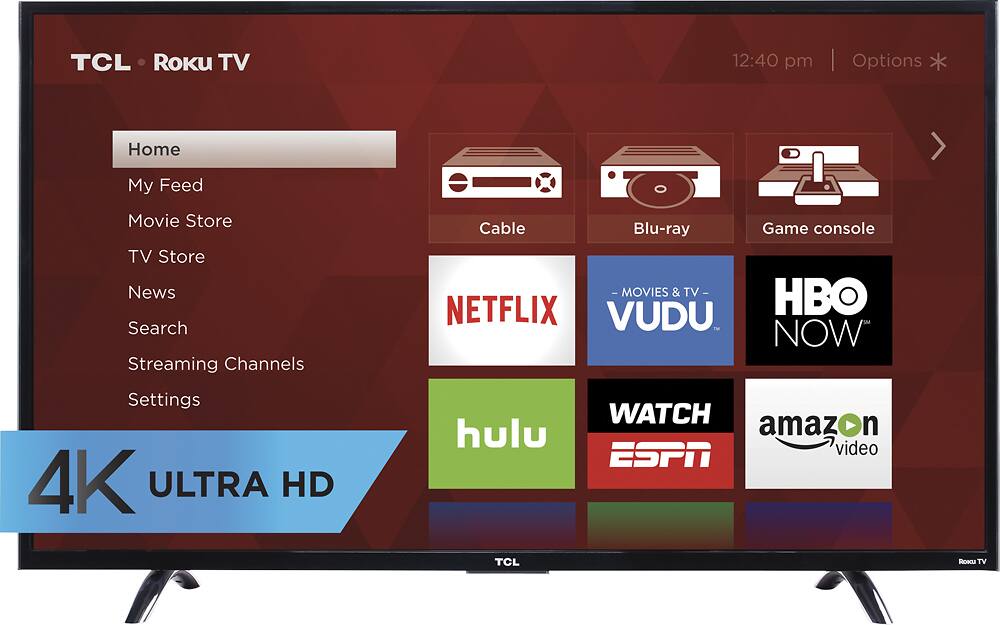 Front. TCL - 50" Class (50" Diag.) - LED - 2160p - Smart - 4K Ultra HD TV Roku TV.
