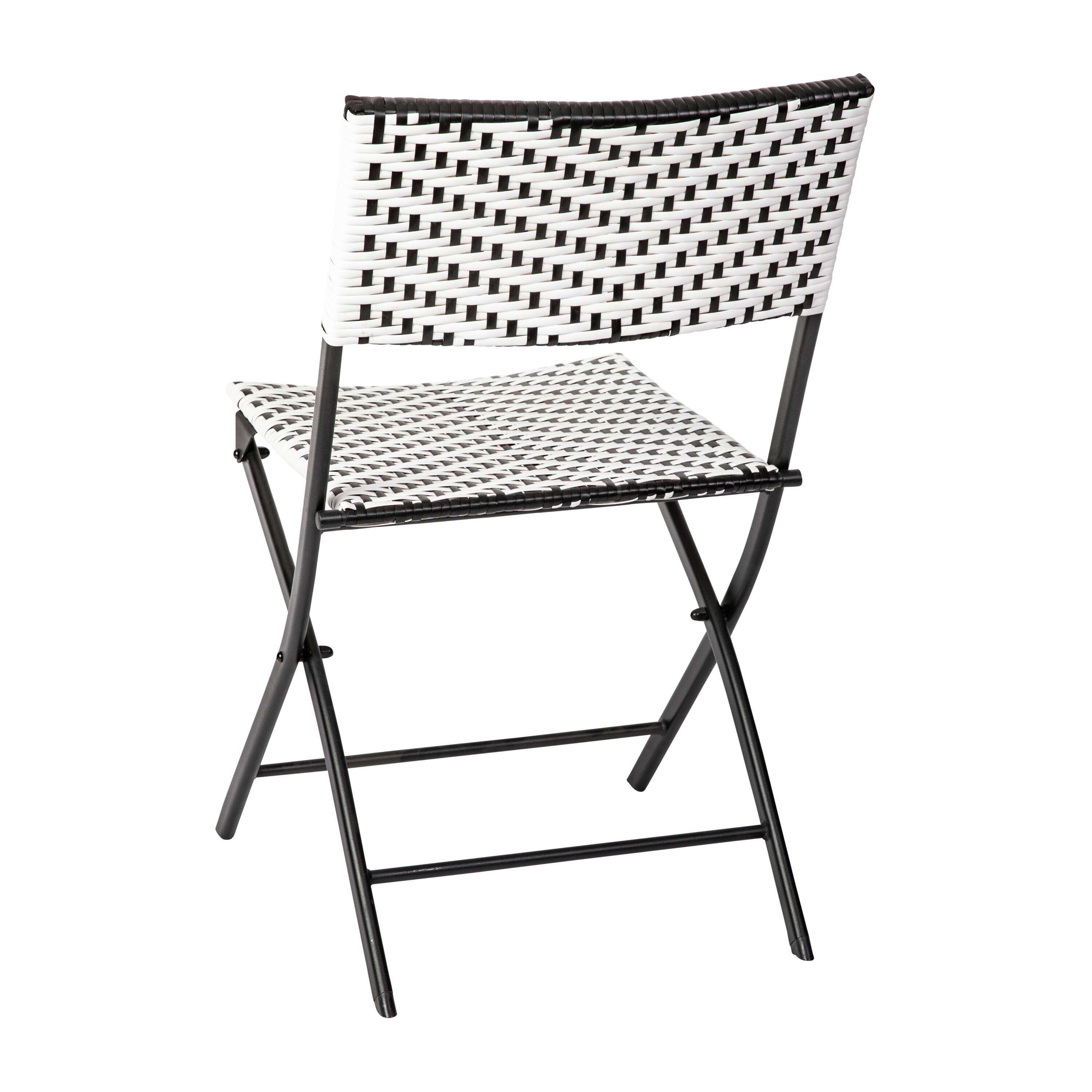 Alt View 8. Emma + Oliver - Ciel Three Piece Folding Bistro Set in PE Rattan with Metal Frames for Indoor and Outdoor Use - Black & White.