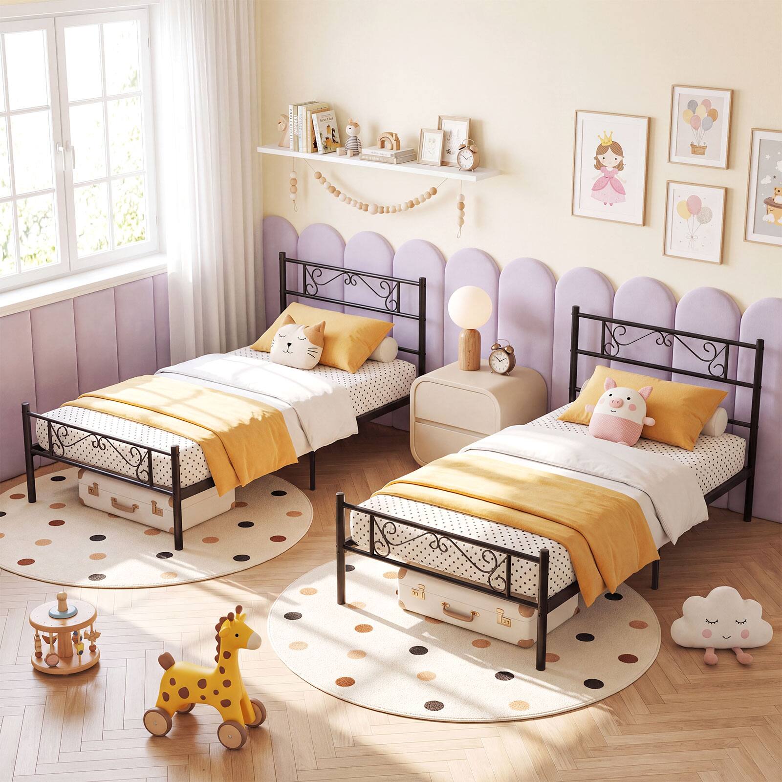 Alt View 4. Costway - Costway Twin Size Metal Bed Frame with Headboard & Footboard, No Box Spring Needed - Black.