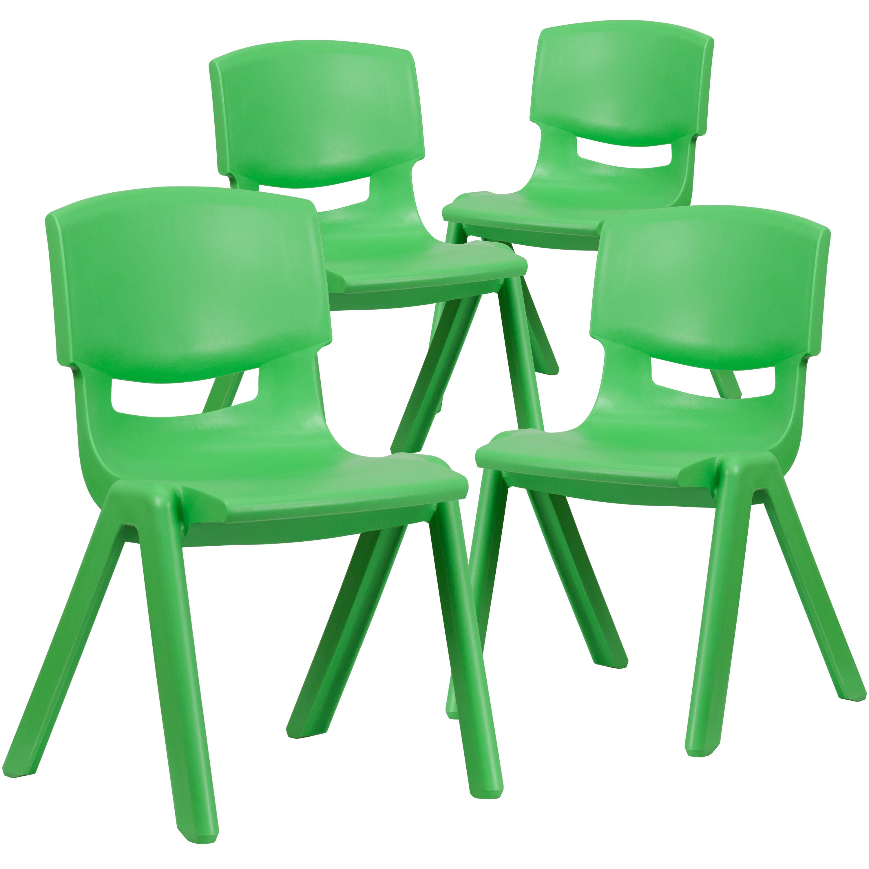 Emma + Oliver - 4 Pack Plastic Stack School Chair with 15.5"H Seat, 3rd-7th School Chair - Green