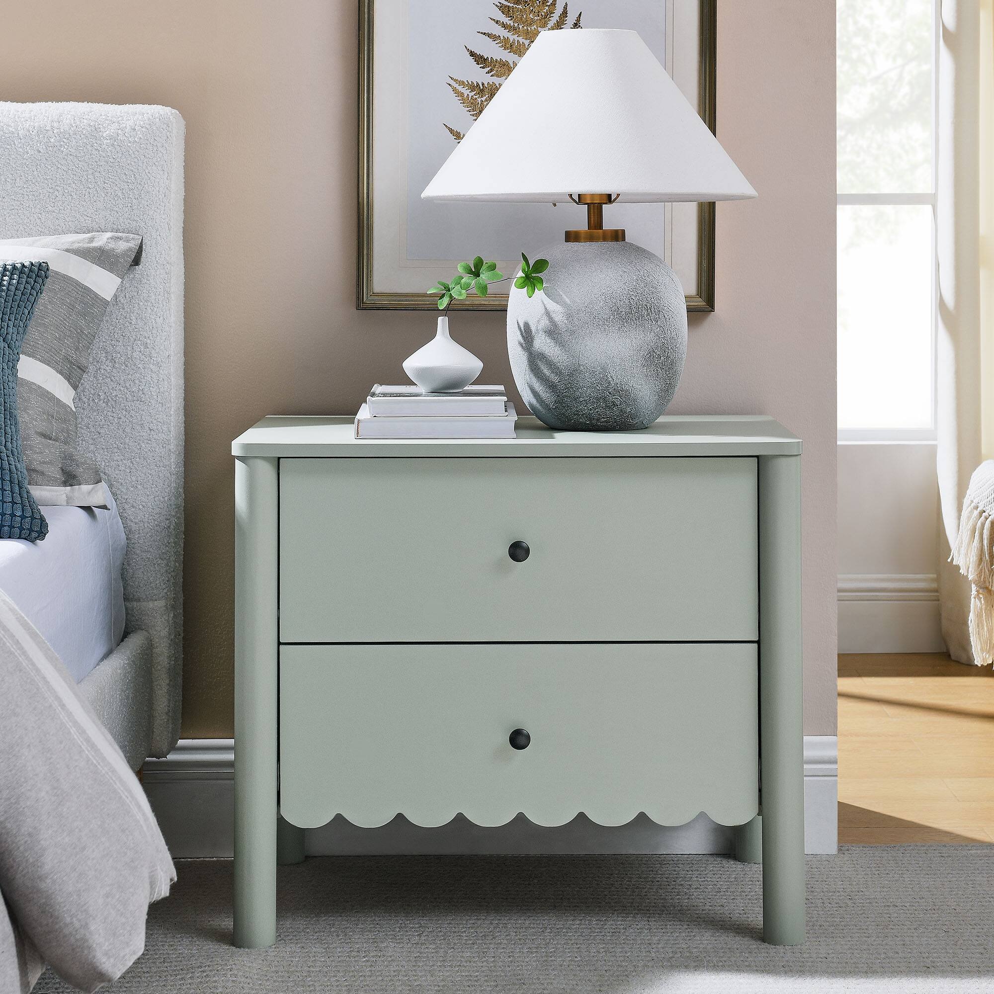 Front. Modway - Emmeline Scalloped 2-Drawer Nightstand by Modway - Sage.
