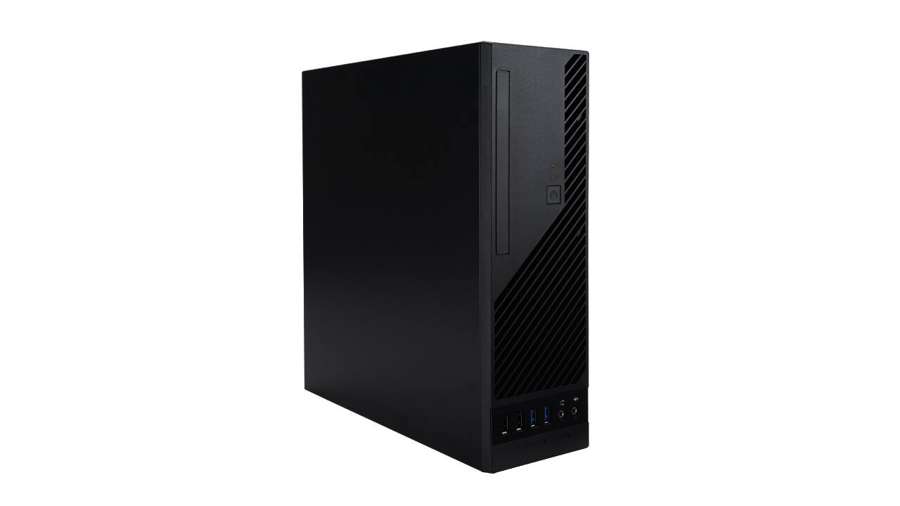Front. In Win - CJ712 8L Ultra Slim Micro-ATX Mini-ITX Small Form Factor Desktop with 265W Flex ATX PS Pre-Installed, 80mm PWM Fan - Black.