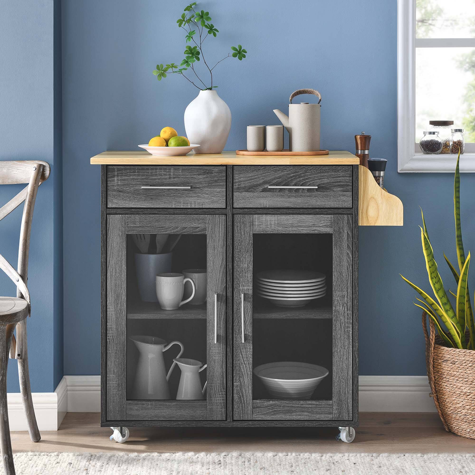 Cuisine Kitchen Cart by Modway - Charcoal Natural