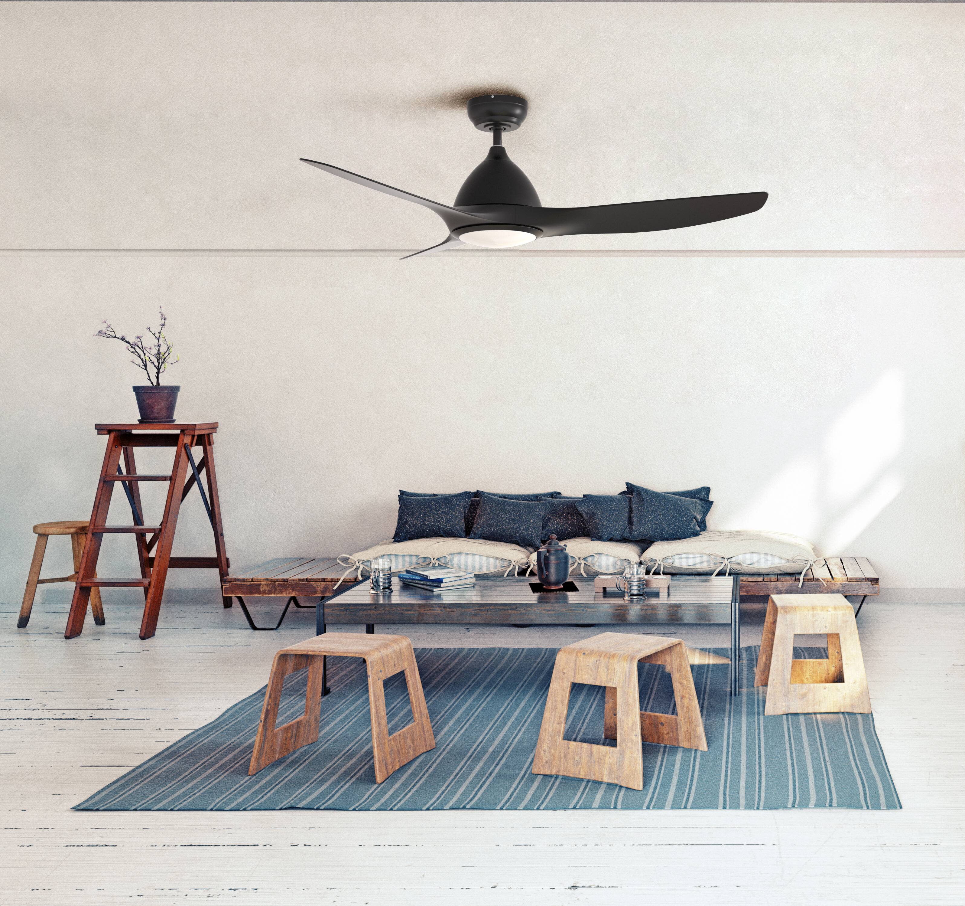 Alt View 3. ProMounts - All Seasons 52" Ceiling Fan with Light, Reversible, Black - Black.