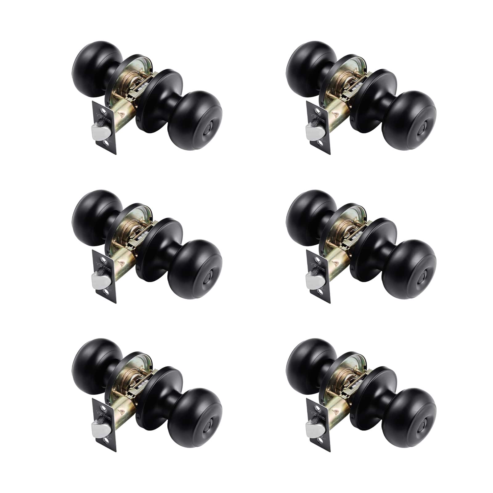 VEVOR - 6 Pack Door Knobs, Privacy Door Knob with Round Ball, Keyless Exterior & Thumb Turn Lock Interior - Black