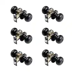 Front. VEVOR - 6 Pack Black Door Knobs, Privacy Door Knob with Round Ball, Keyless Exterior & Thumb Turn Lock Interior - Black.