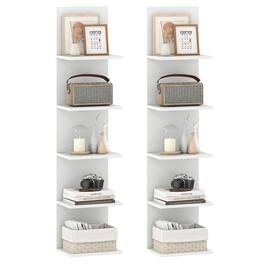 Costway - 2 PCS 5-Tier Wall Shelves Vertical Floating Storage Shelf Unit Wall-Mounted Organizer - White