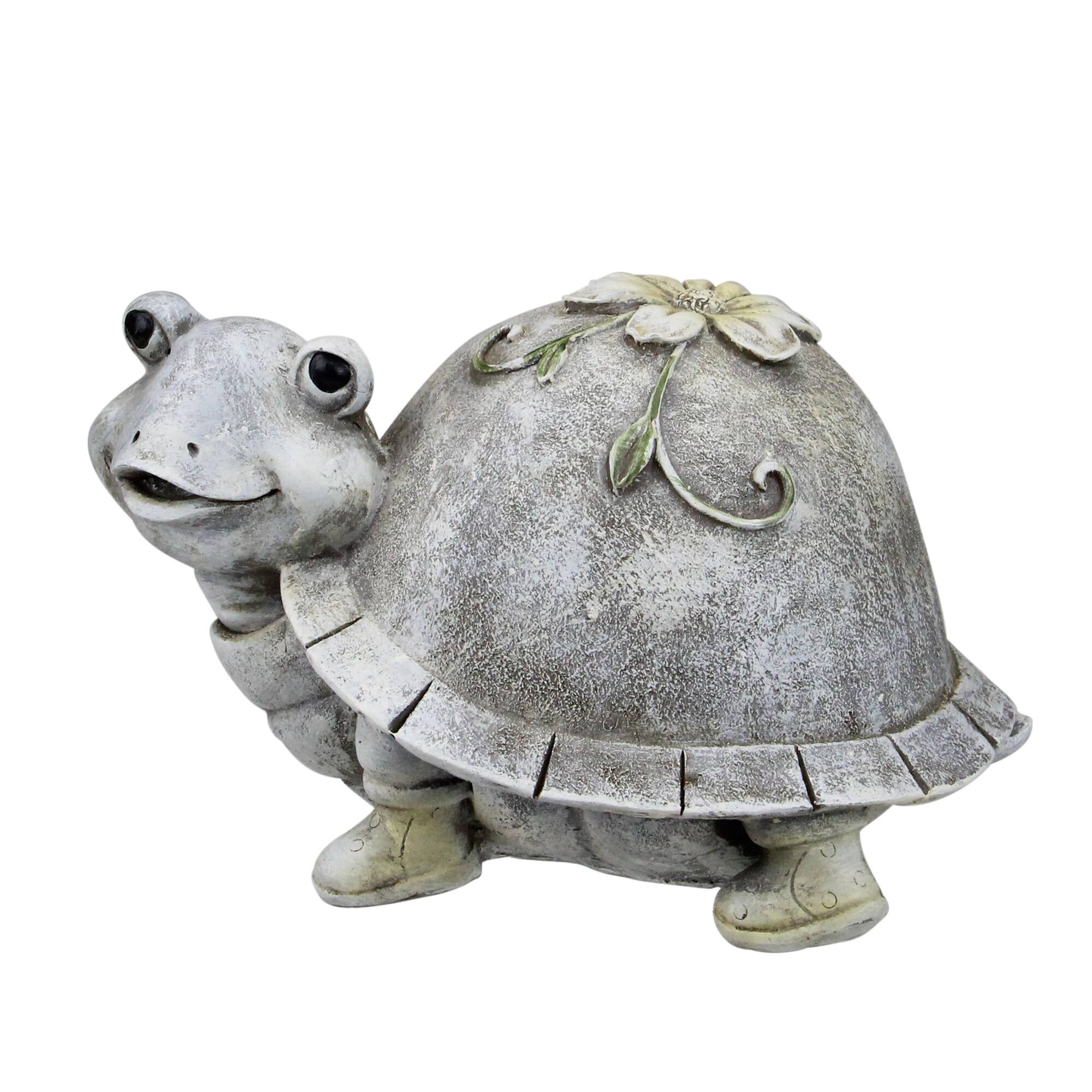 Front. Roman - 5.5" Gray and White Outdoor Turtle in Rain Boots Garden Statue - Gray.
