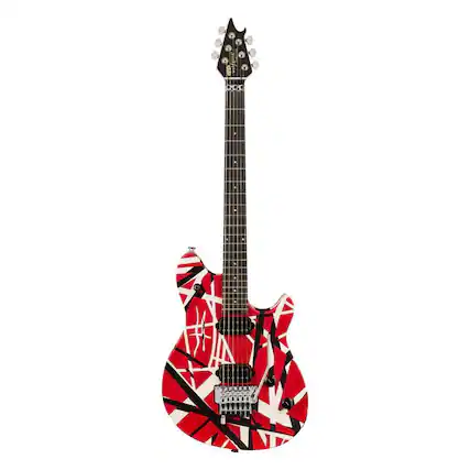 Front. EVH - EVH Wolfgang Special Striped Electric Guitar - Red, Black, and White.