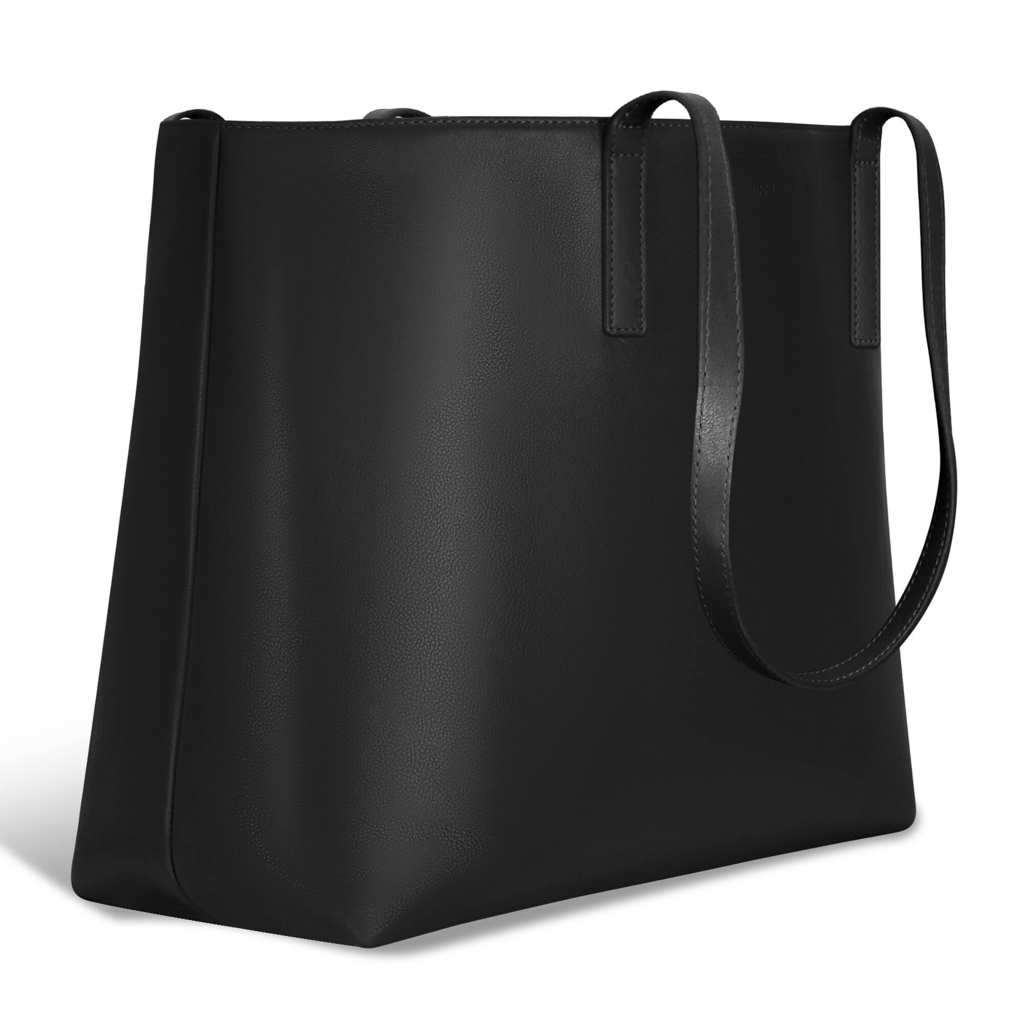 Left. Champs - Onyx Collection Leather Open Tote - Black.