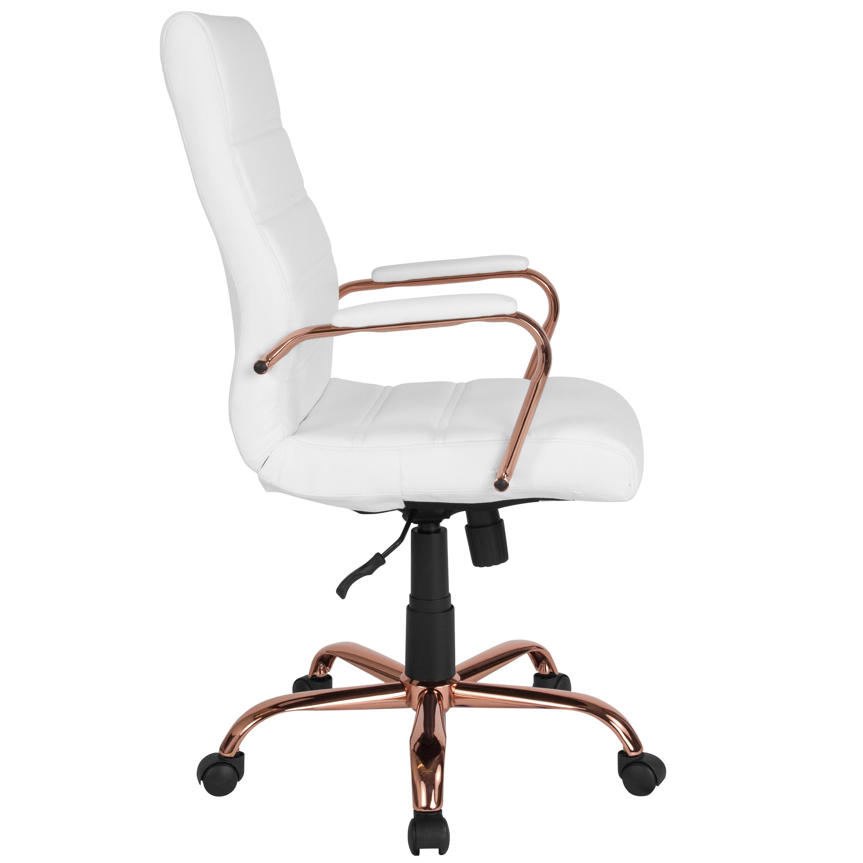 Alt View 6. Emma + Oliver - High Back Executive Swivel Office Chair with Metal Frame and Arms - White LeatherSoft/Rose Gold Frame.