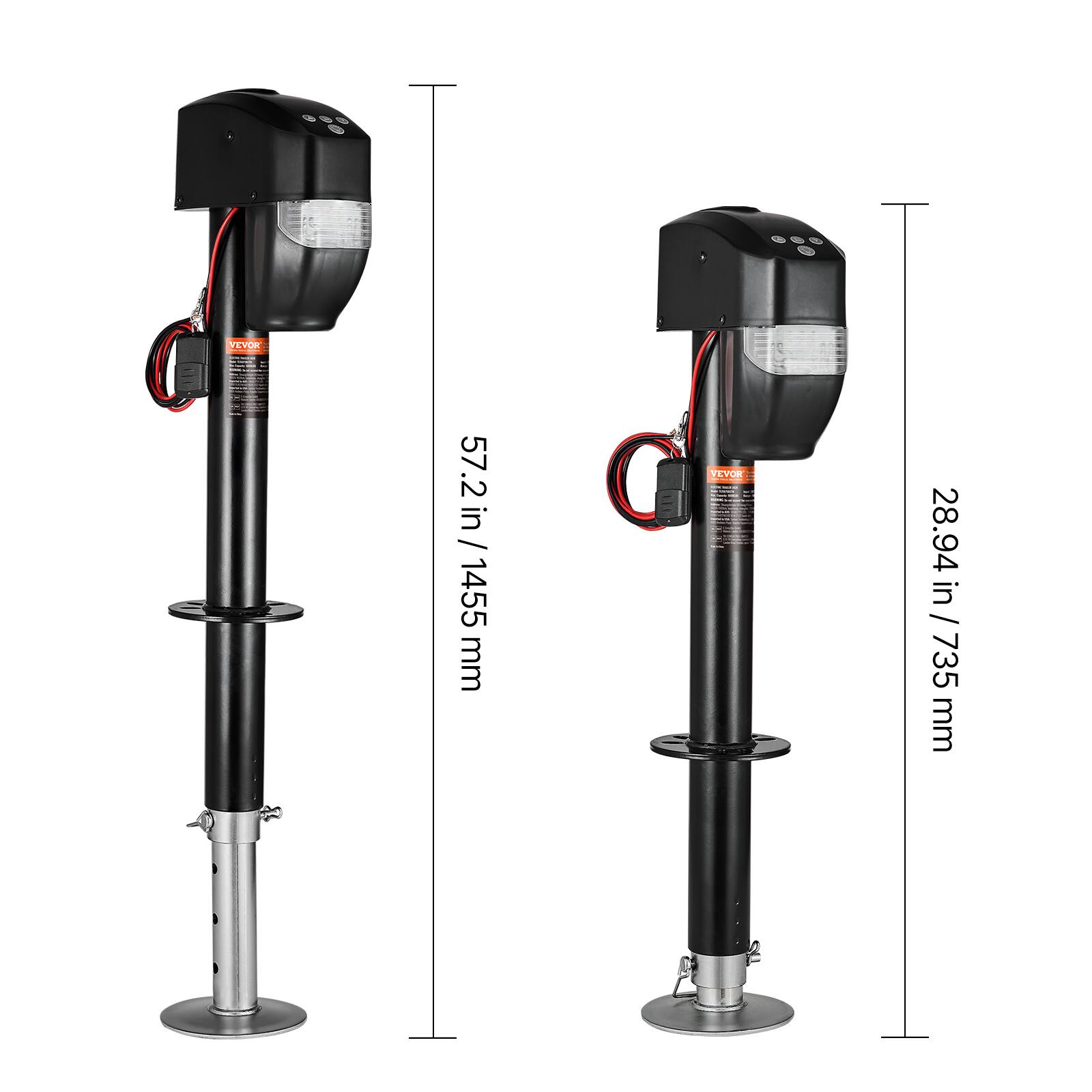 VEVOR 57.2 in / 1455 mm  
VEVOR 28.94 in / 735 mm