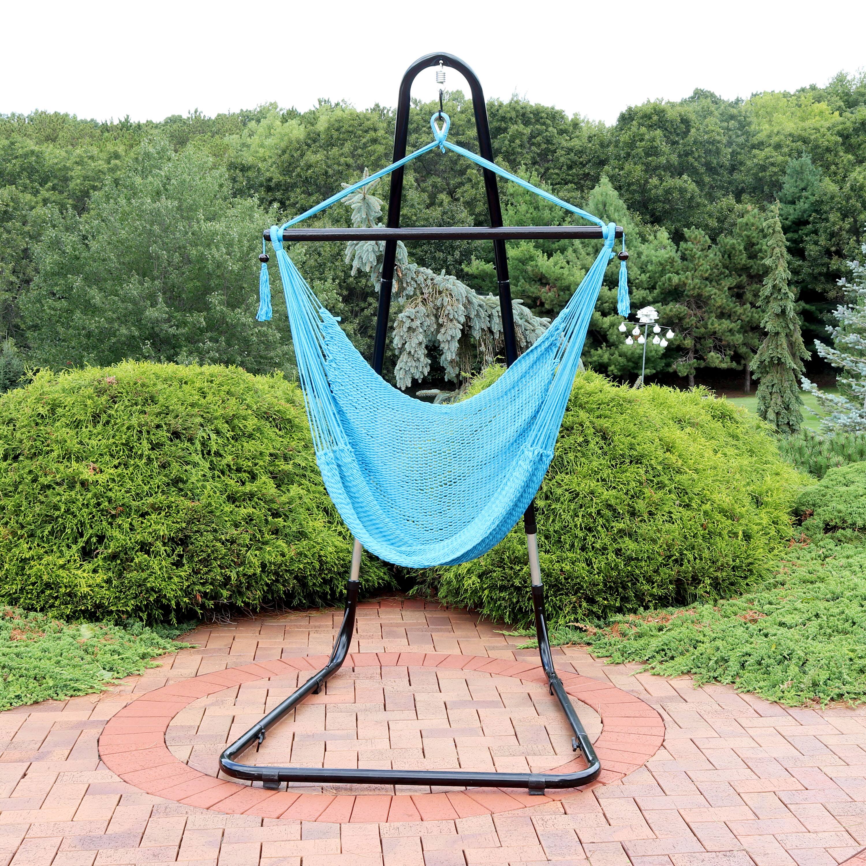 Alt View 2. Sunnydaze - Extra Large Hammock Chair with Adjustable Steel Stand - Sky Blue.