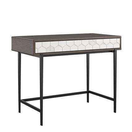 Front. Spaco - Spaco Modern Computer Desk with Hidden USB Charging, Storage Drawer, Real Wood Veneer, Metal Frame, for Home Office - Brown+Gray.
