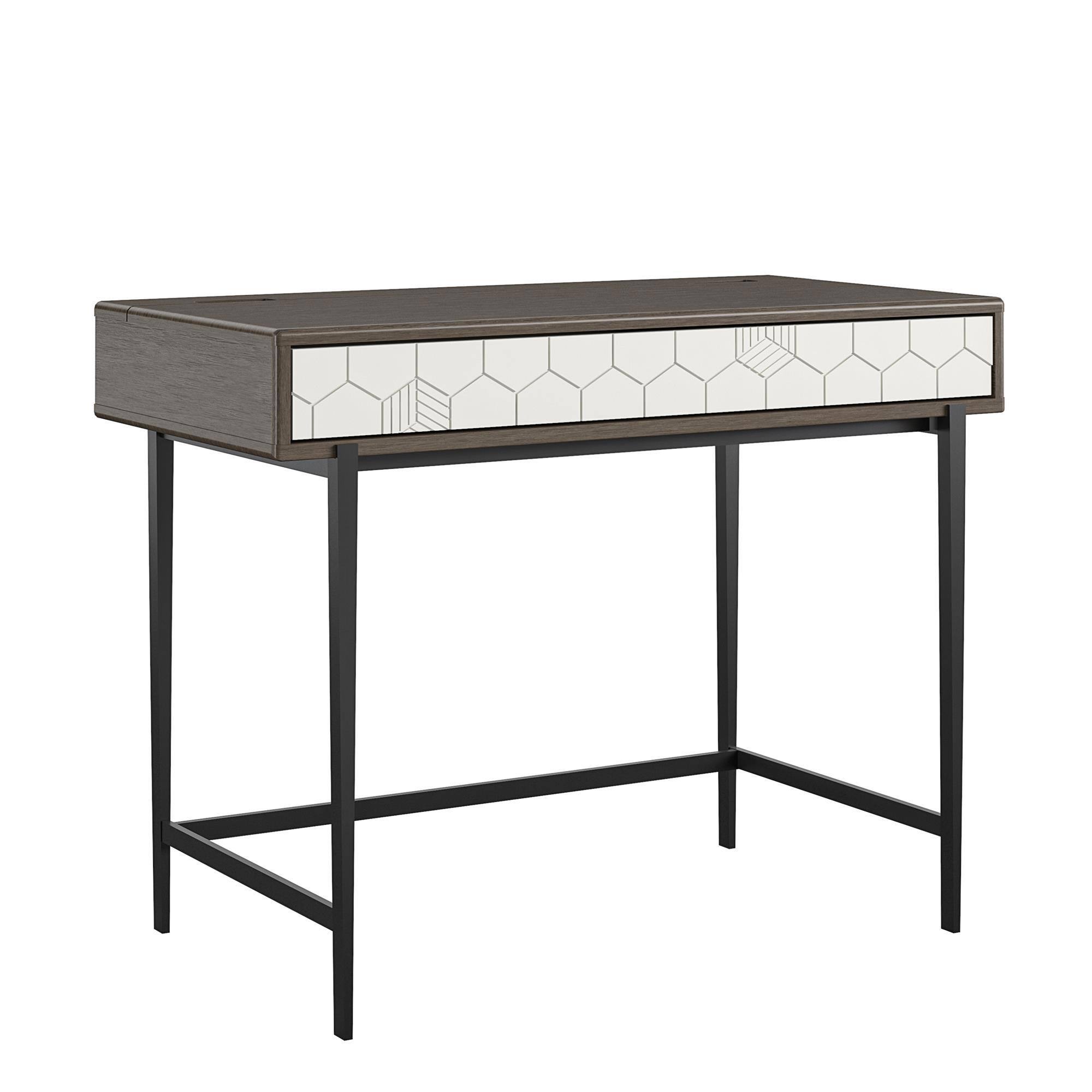 Front. Spaco - Spaco Modern Computer Desk with Hidden USB Charging, Storage Drawer, Real Wood Veneer, Metal Frame, for Home Office - Brown+Gray.