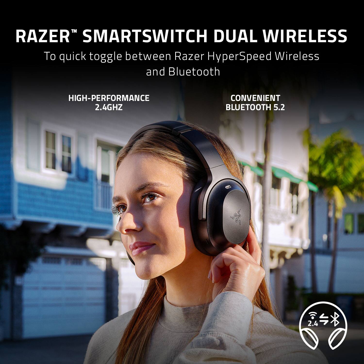 RAZER SMARTSWITCH DUAL WIRELESS: To quickly toggle between Razer HyperSpeed Wireless and Bluetooth, high-performance 2.4GHz, convenient Bluetooth 5.2, and 7 hours of battery life.