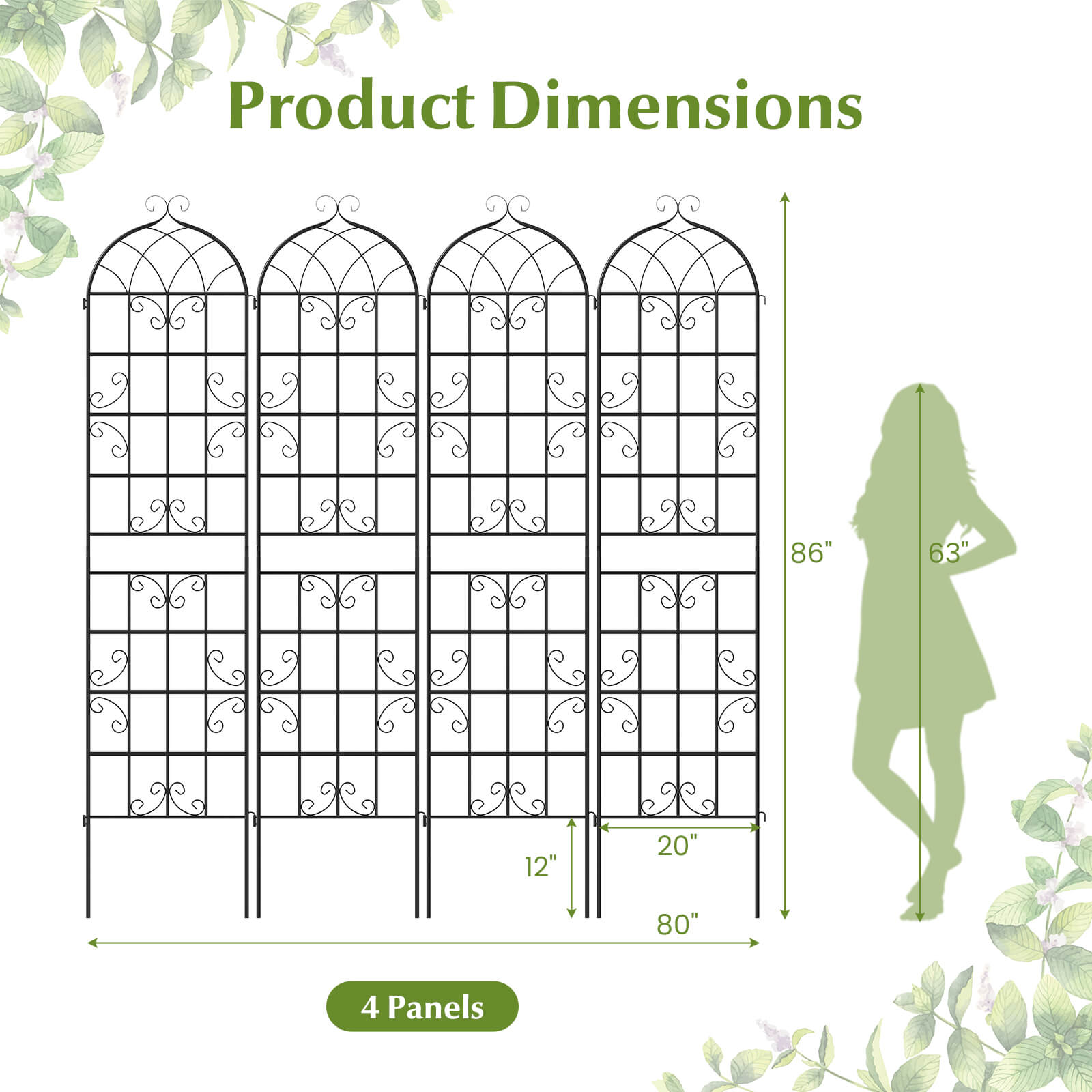 Product Dimensions: 86" x 63" x 12" x 20" x 80" (4 Panels)