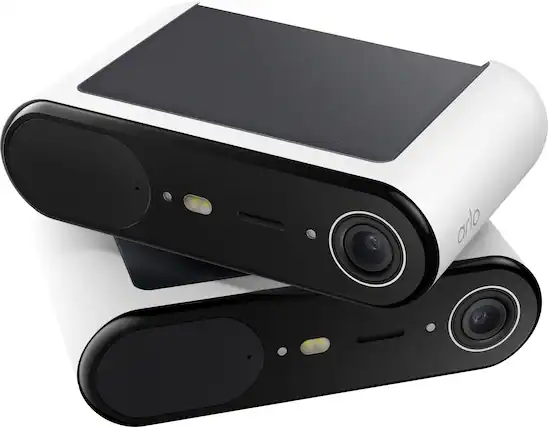 Front. Arlo - Essential Solar Security Camera 2K - Wireless, Solar Powered, 2-Cam - White.
