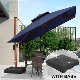 PURPLE LEAF - 10 ft. Patio Square Outdoor Large Cantilever Umbrella Windproof Offset Heavy Duty Sun Umbrella with Base for Garden - Navy Blue