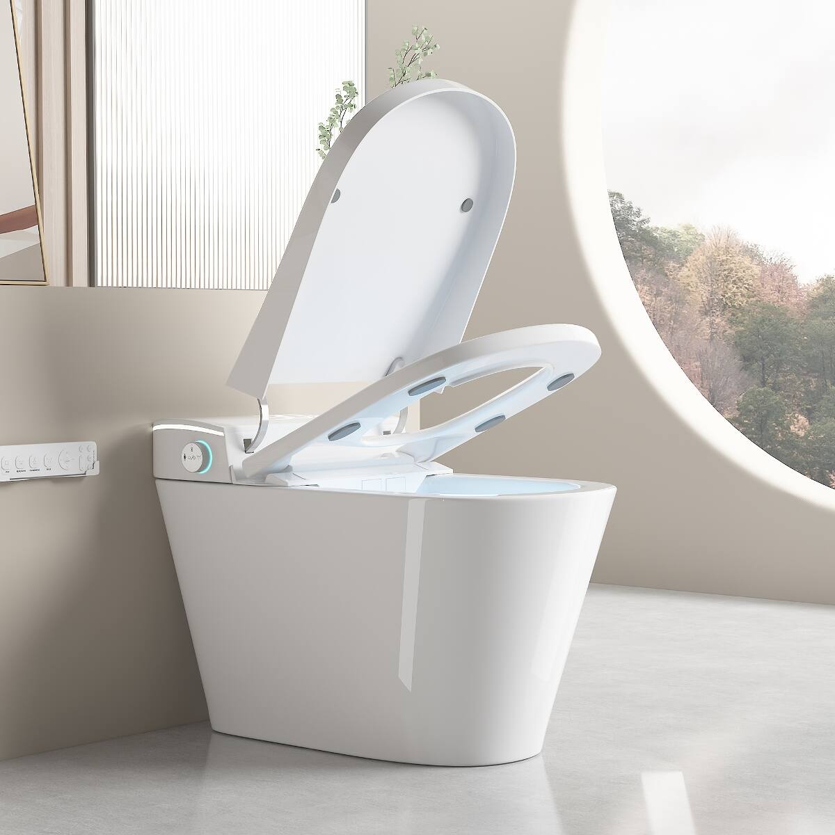 Angle. Loheer - Loheer One Piece Smart Toilet with Built In Bidet, Heated Seat and Auto Open Close Lid - White.