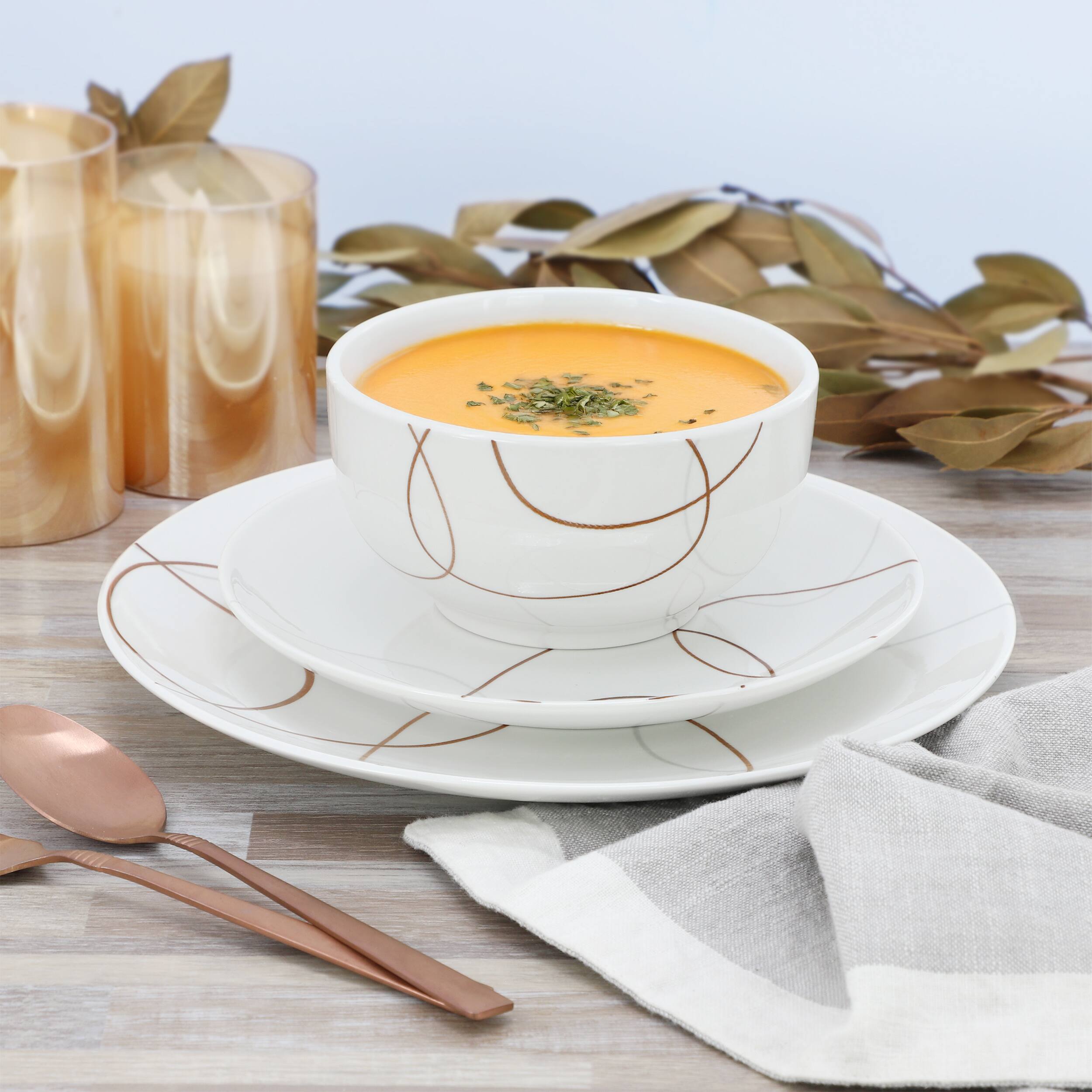 Alt View 3. Elama - Elama Sydney 12 Piece Porcelain Dinnerware Set, Service for 4 - White and Brown.