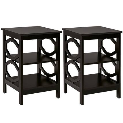 Front. Sugift - 2 Pieces 3-Tier Nightstand Sofa Side End Table with Storage Display Shelf - Dark Brown.