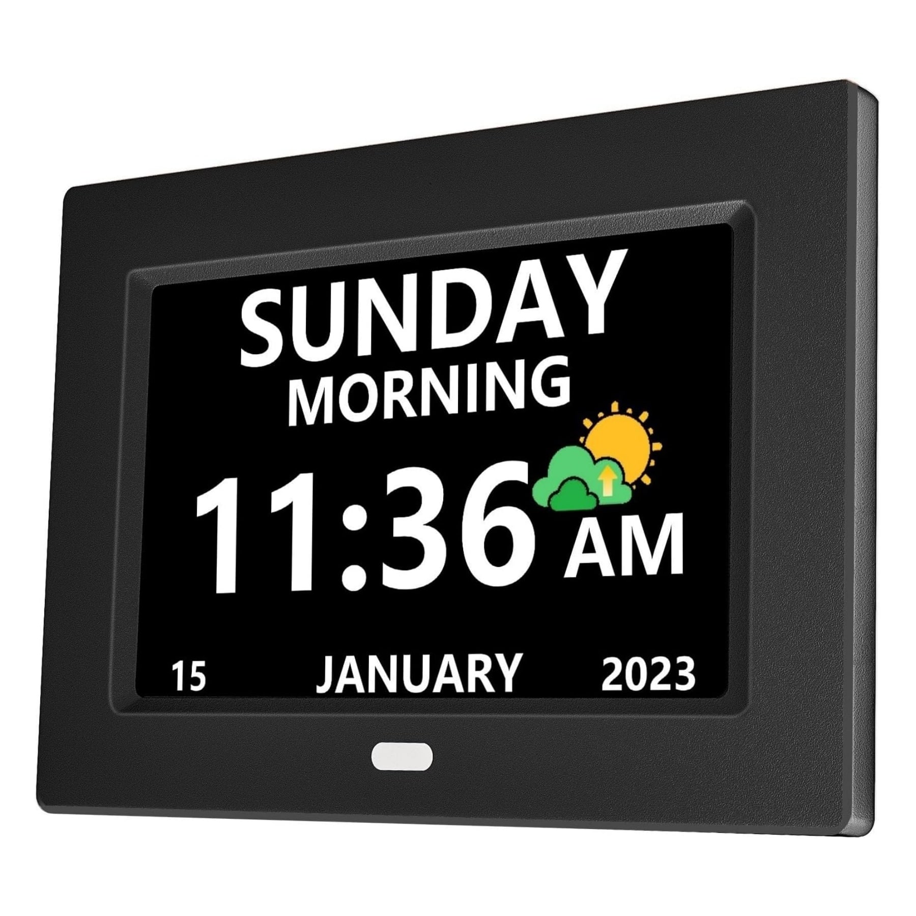 Dazzed Corner - 7" Digital Day & Date Clock for Seniors, Customizable Alarms - Black