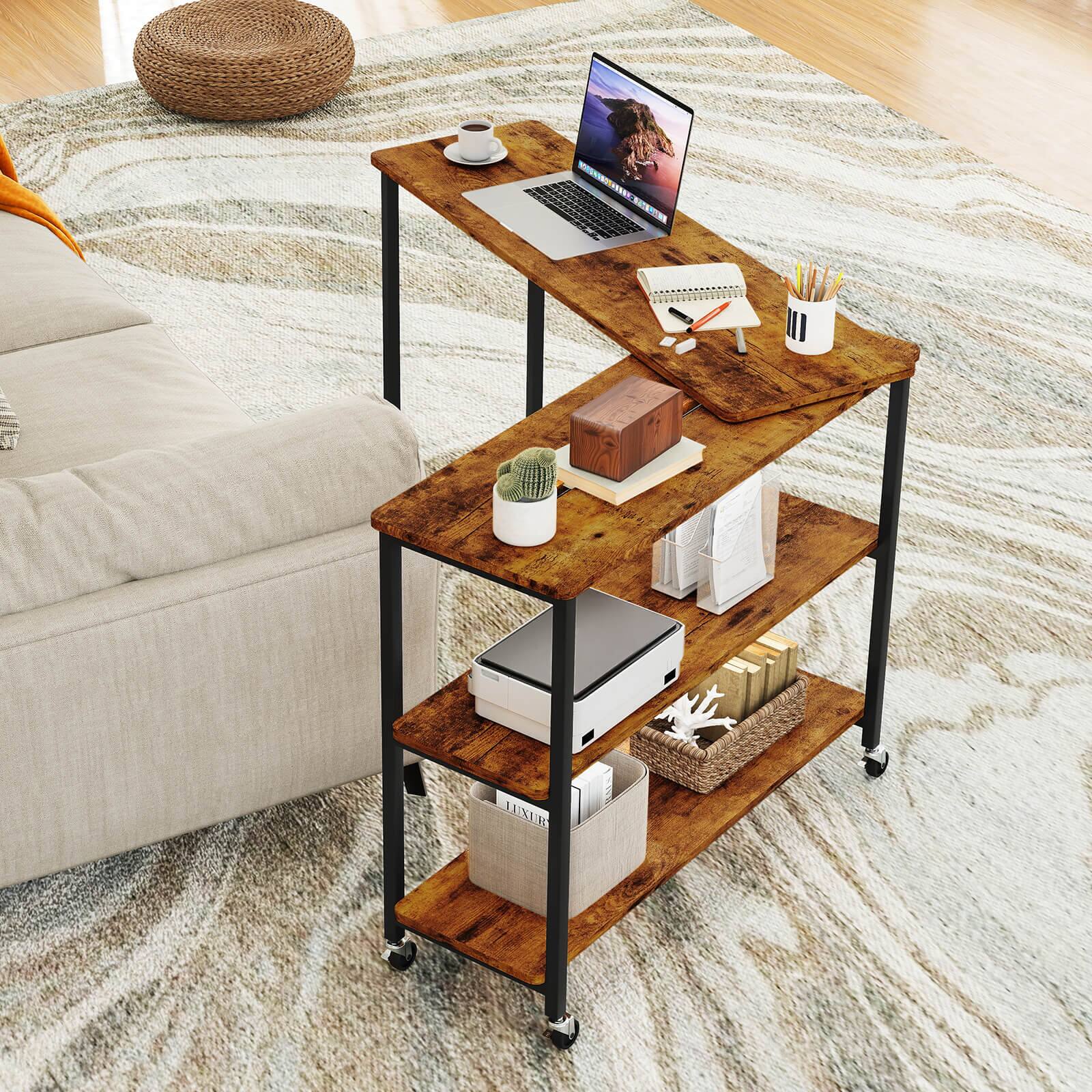 Alt View 5. Costway - Costway 360° Rotation Mobile Laptop Table with 2-Tier Storage Shelves & 6 Universal Wheels - Brown.