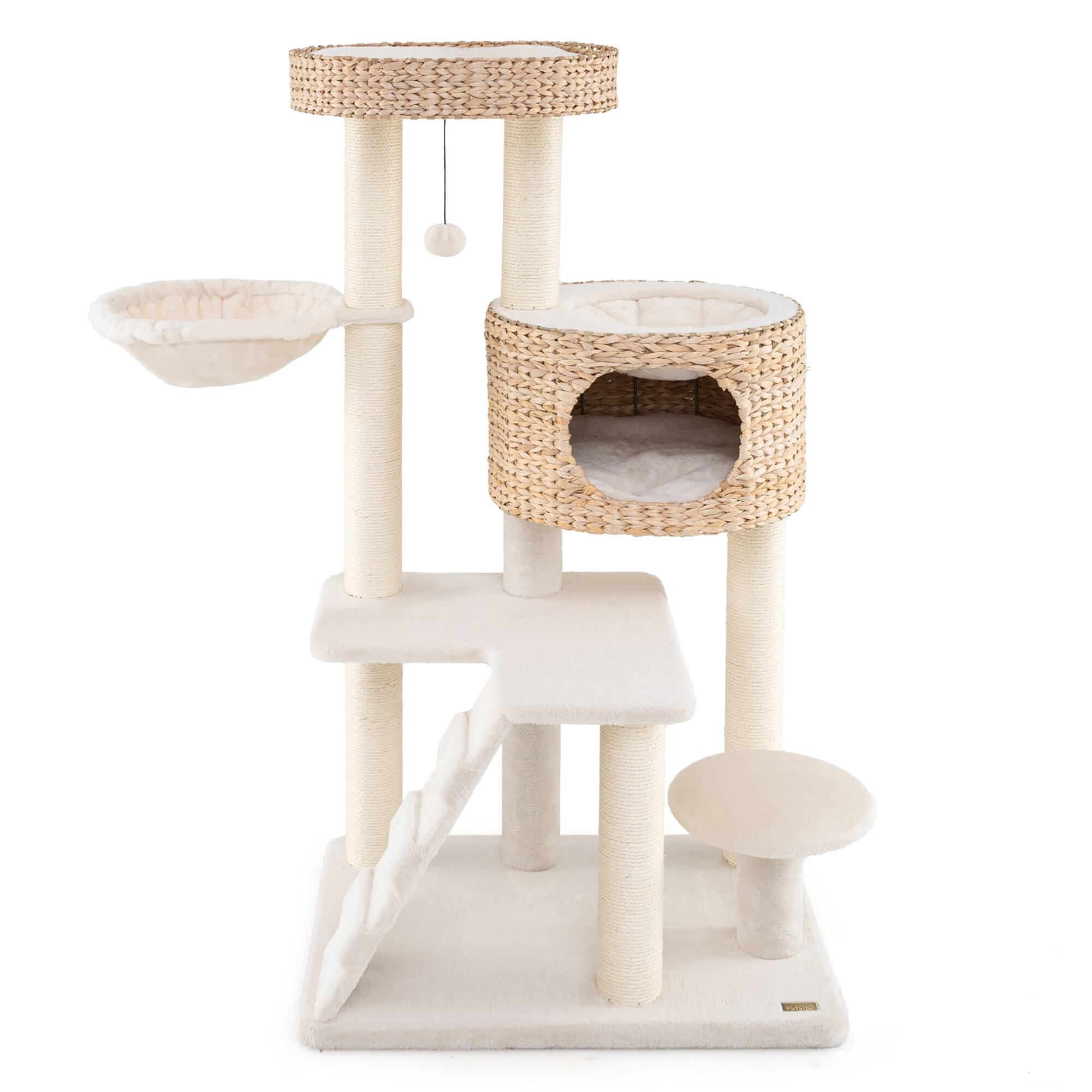 Alt View 9. Gymax - Gymax Modern Cat Tower w/ Cattail Fluff Condo & Top Perch Sisal Scratching Posts - GYM14848.
