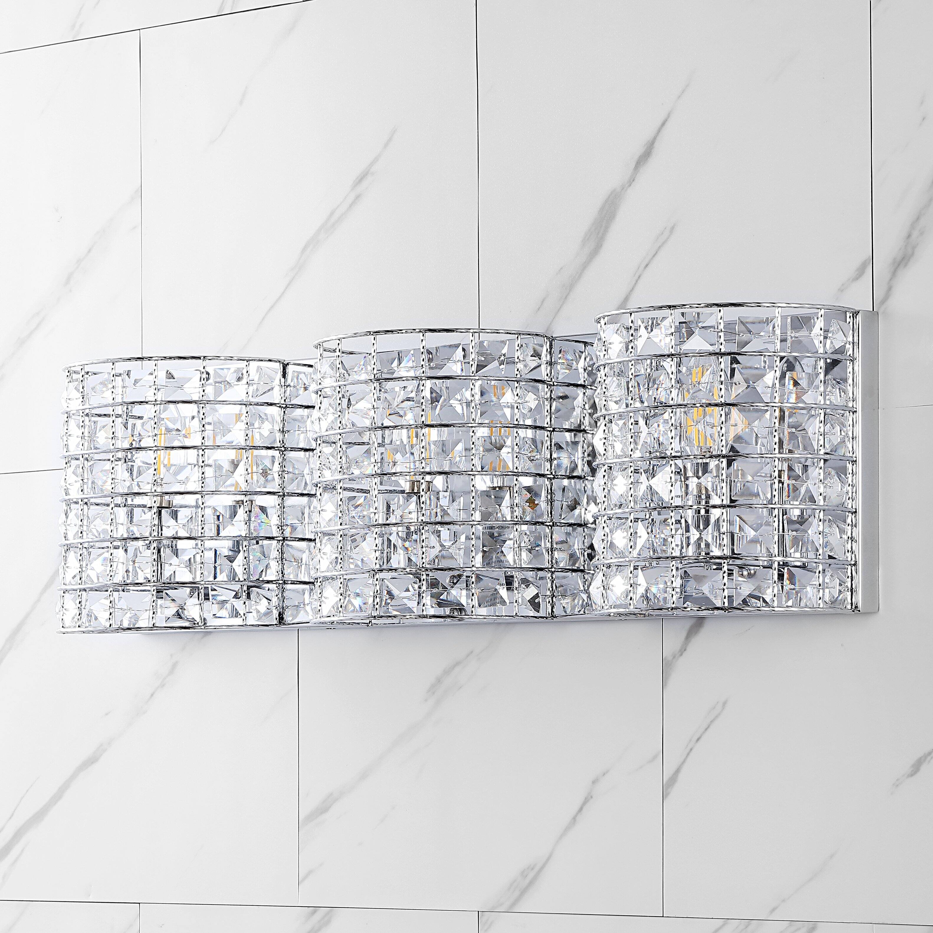 Alt View 5. Jonathan Y - Clara Deco 24" 3-Light Metal/Crystal Classic Glam LED Vanity Light, Chrome - Chrome.