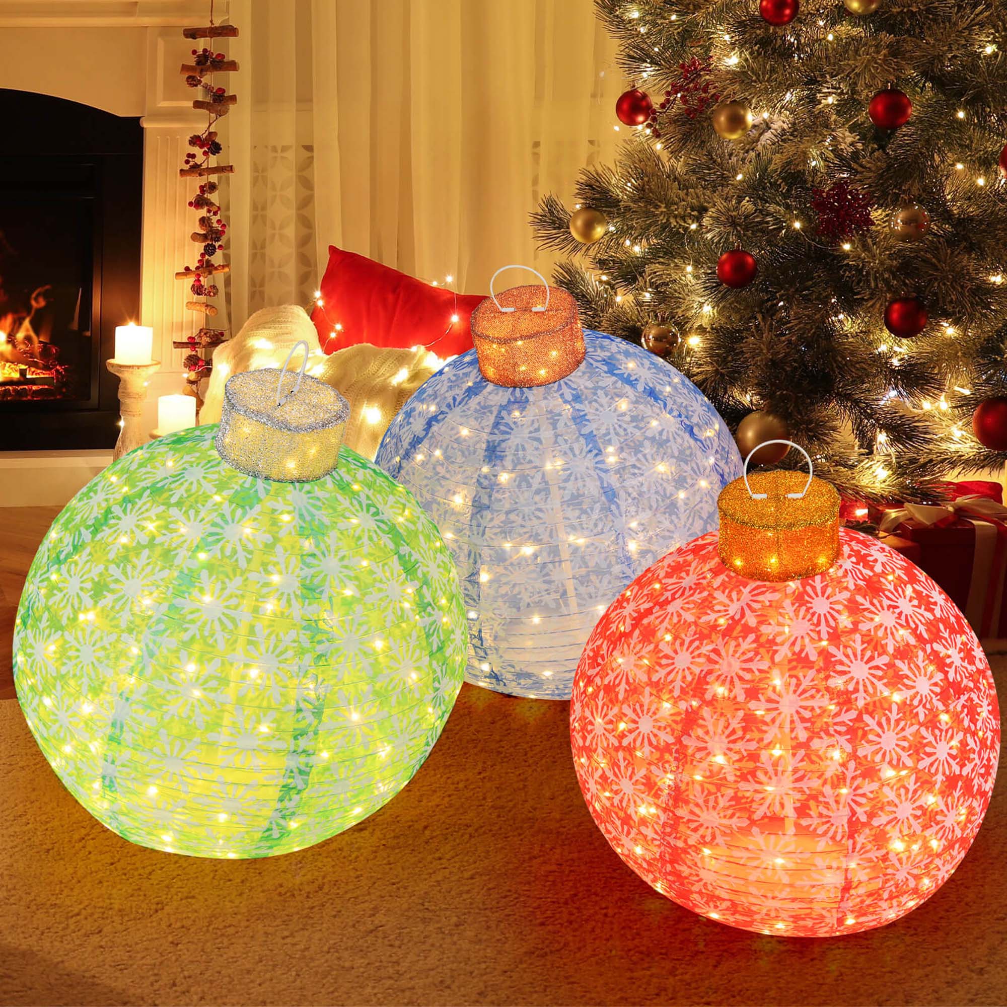 Alt View 4. Costway - Costway 3 PCS Pre-Lit Pop up Christmas Ball Set with Warm White LED Lights Decoration - Multicolor.