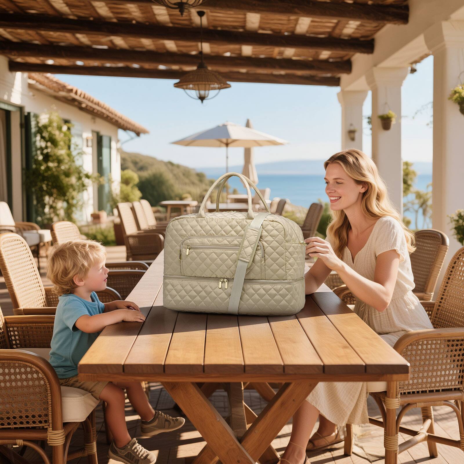 Alt View 6. Unique Bargains - 50L Large Travel Duffle Bag for Women Weekender Overnight Bag W/Shoe Compartment+Wet Pocket+Toiletry Bag TSA Approved - Khaki.