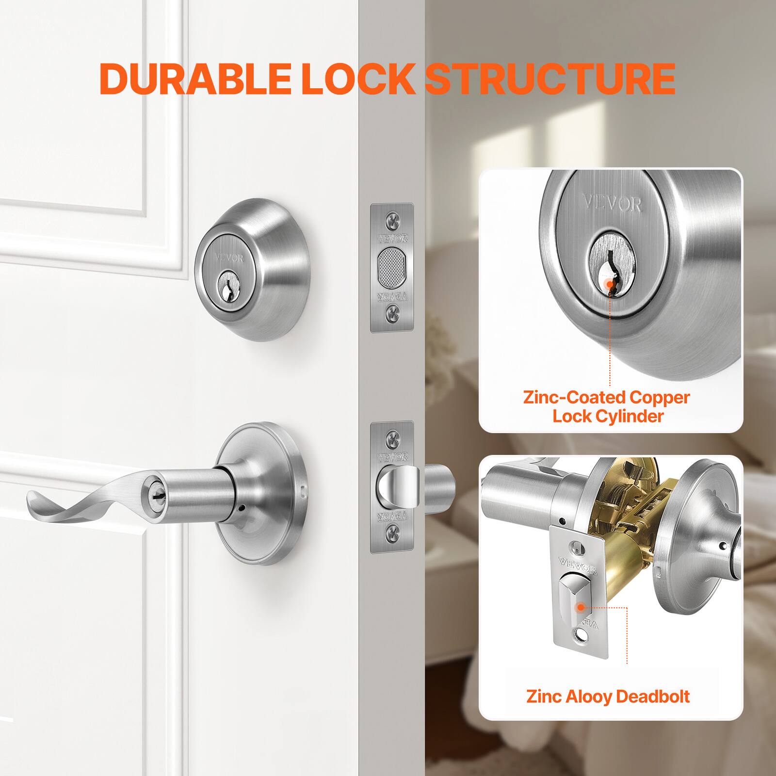 DURABLE LOCK STRUCTURE
VEVOR
Zinc-Coated Copper Lock Cylinder
Zinc Alooy Deadbolt