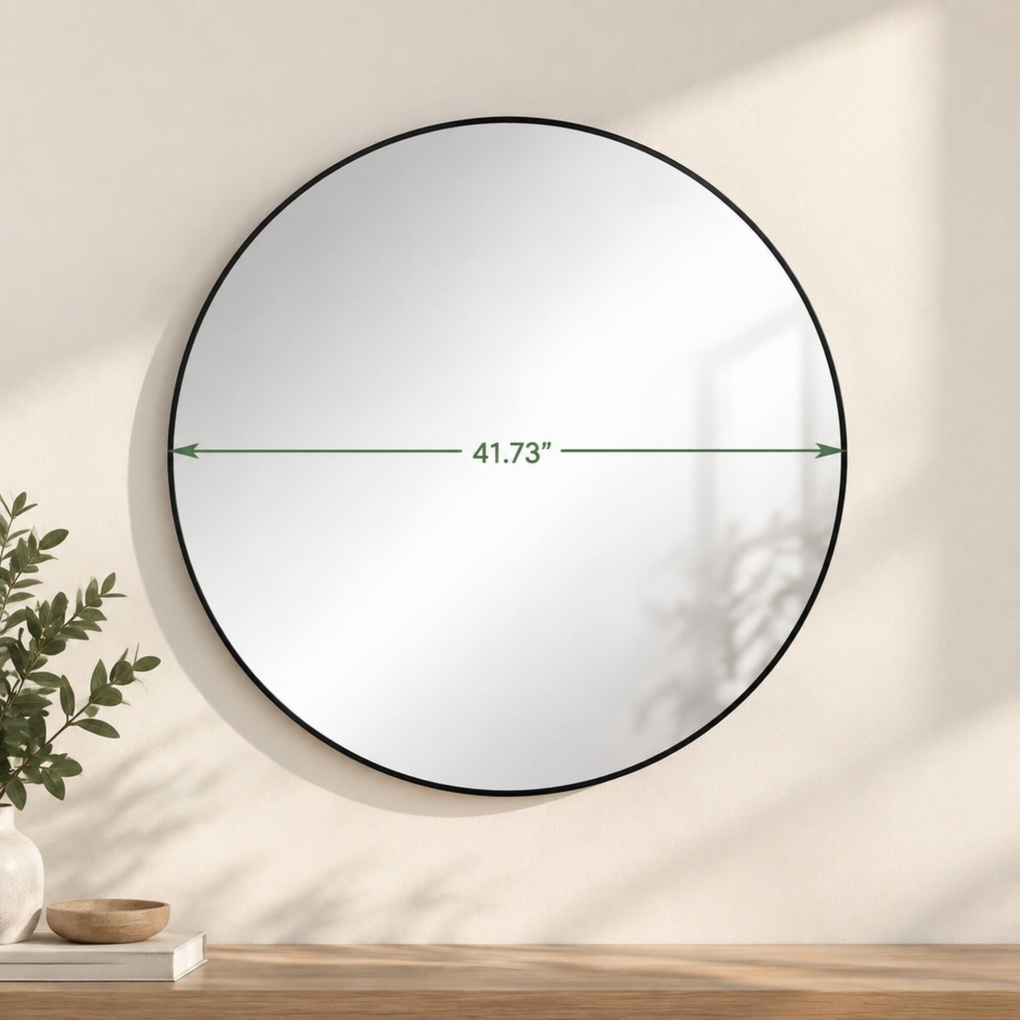 Alt View 3. RYHNUYNE - 42 Inch Round Wall Mirror, Black Metal Frame, Circular Vanity Mirror for Bathroom, Living Room and Bedroom Decor - Black.
