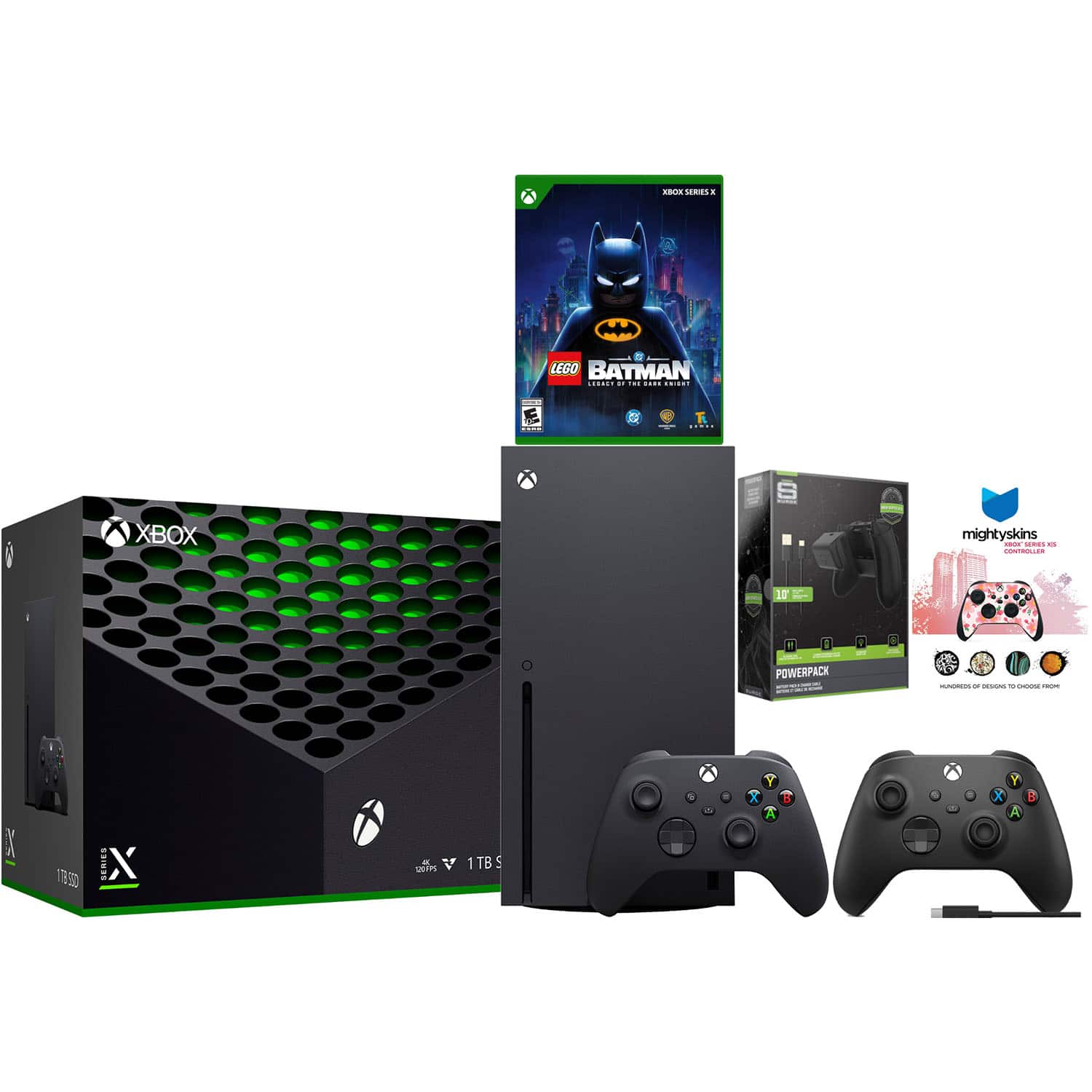 Xbox Series X 1TB Disc Console with LEGO Batman, Extra Controller, Battery Pack and MightySkins Code Bundle - Black +