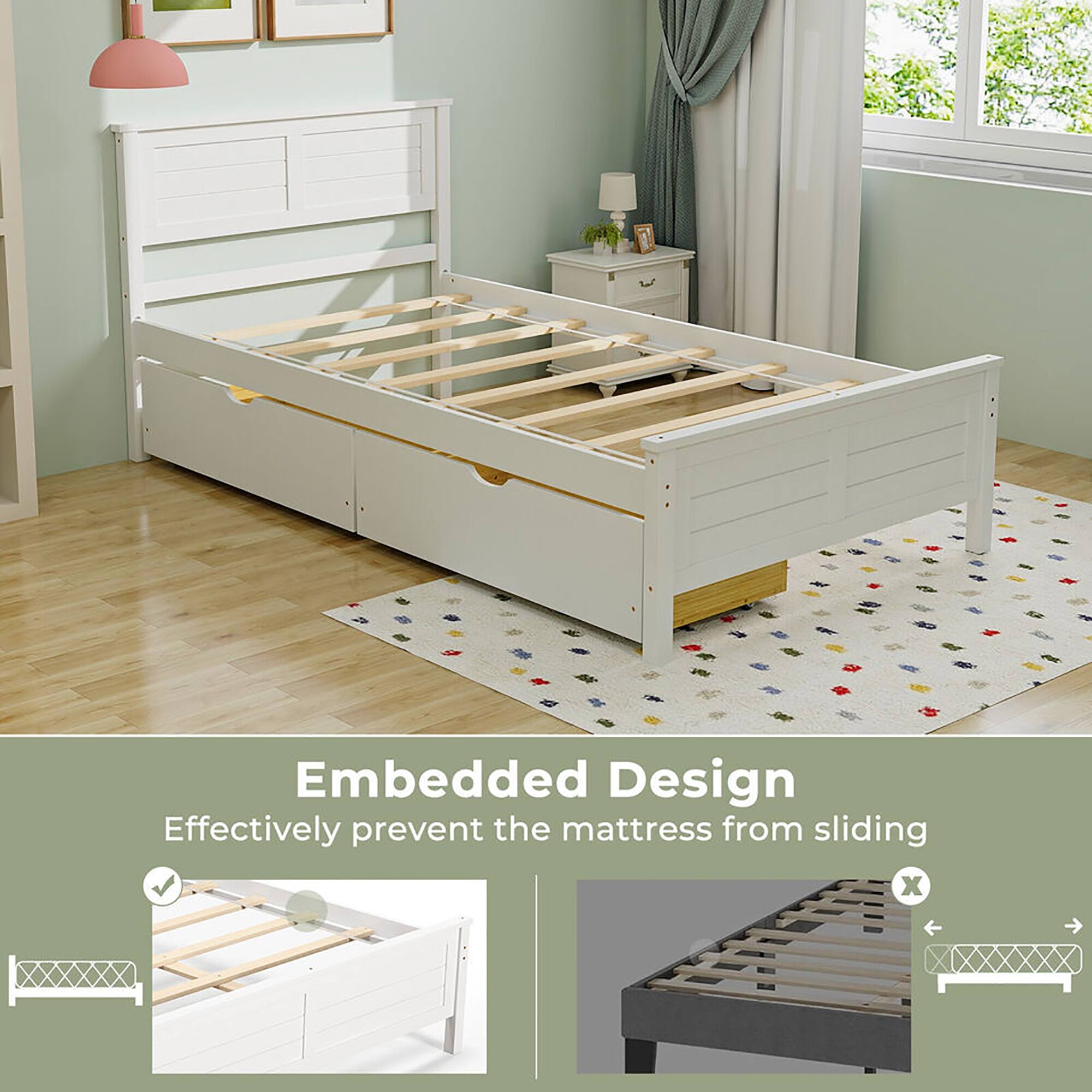 Embedded Design  
Effectively prevent the mattress from sliding