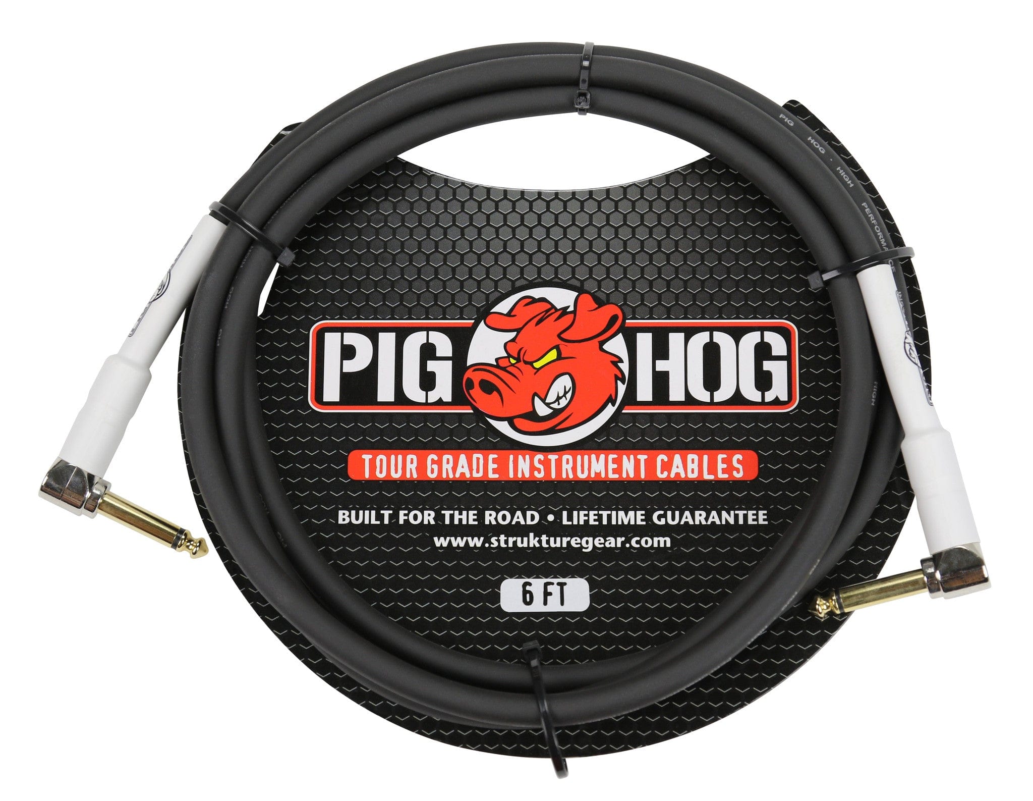 Pig Hog - Tour Grade 6 ft Instrument Cable 1/4 Inch to 1/4 Inch Right Angle Connectors - PH6RR - Black