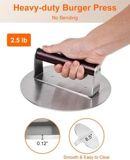 MOSZAR LLC - 2.5lb Stainless Steel Burger Press – Nonstick, Wooden Handle